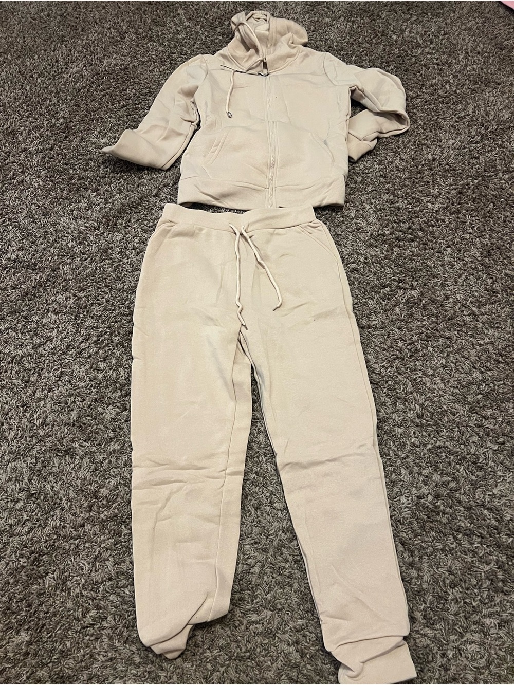 Beige Two-Piece Hoodie & Jogger Set